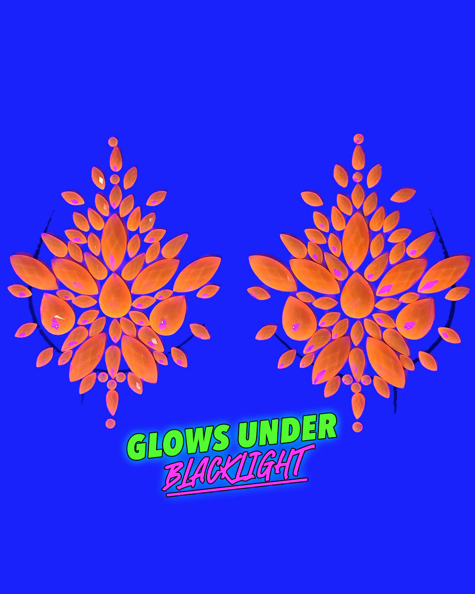 Neon Orange Black Light Reflective Self-Adhesive Jewel Pasties - Vibenests