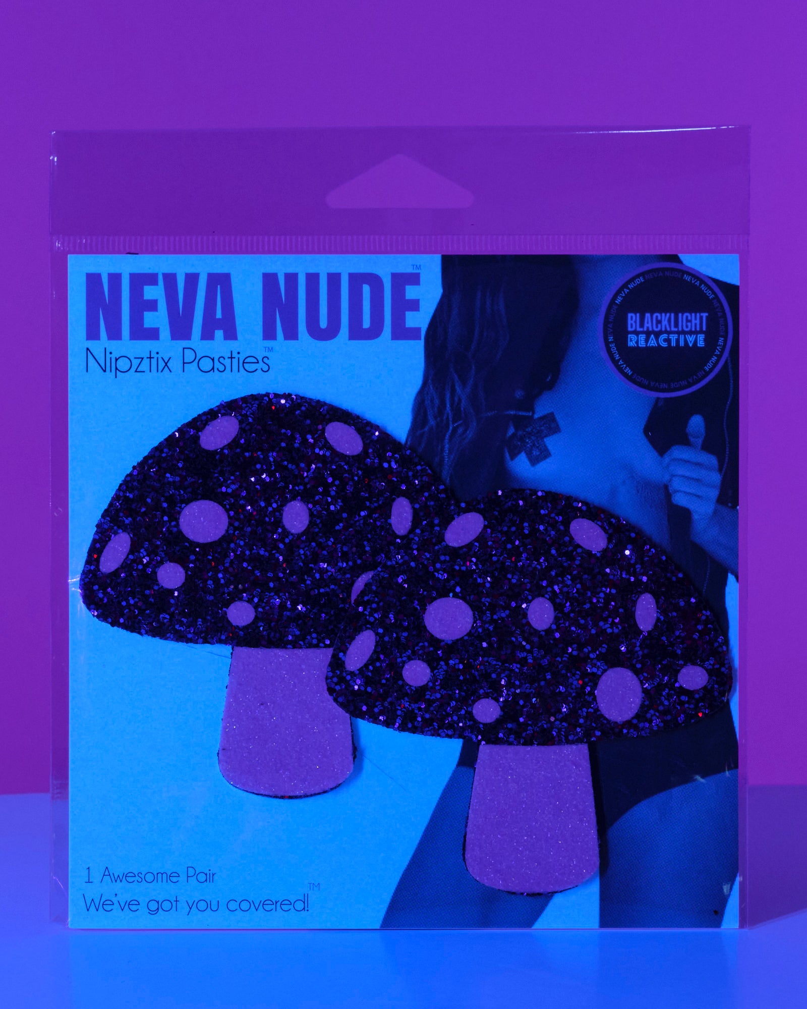 Alice Down The Rabbit Hole Pink Glitter UV Blacklight Shroom Nipztix Pasties - Vibenests